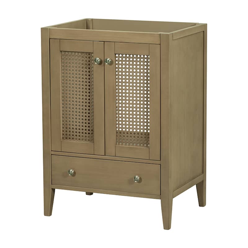 24" Bathroom Vanity without Sink, Base Only, Rattan with Doors
